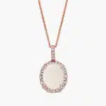 Oval Opal with Blue and White Topaz Halo Pendant in 14k Rose Gold