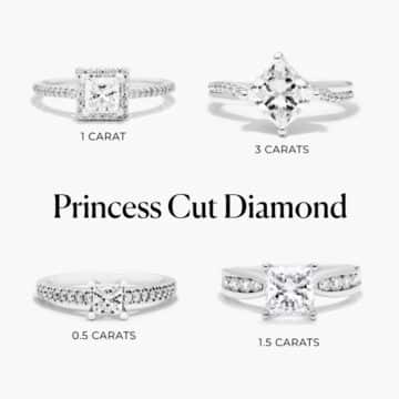 princess cut diamond rings on white background