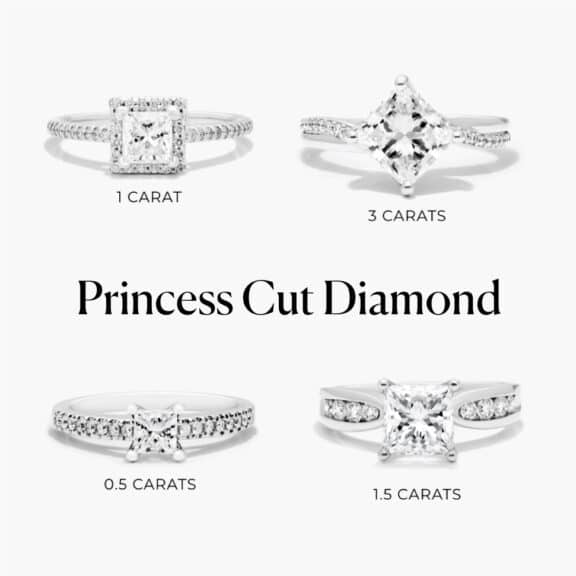 princess cut diamond rings on white background