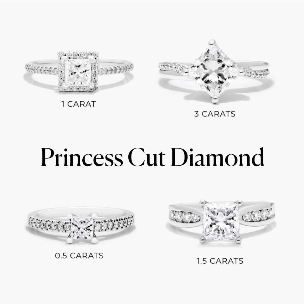 princess cut diamond rings on white background