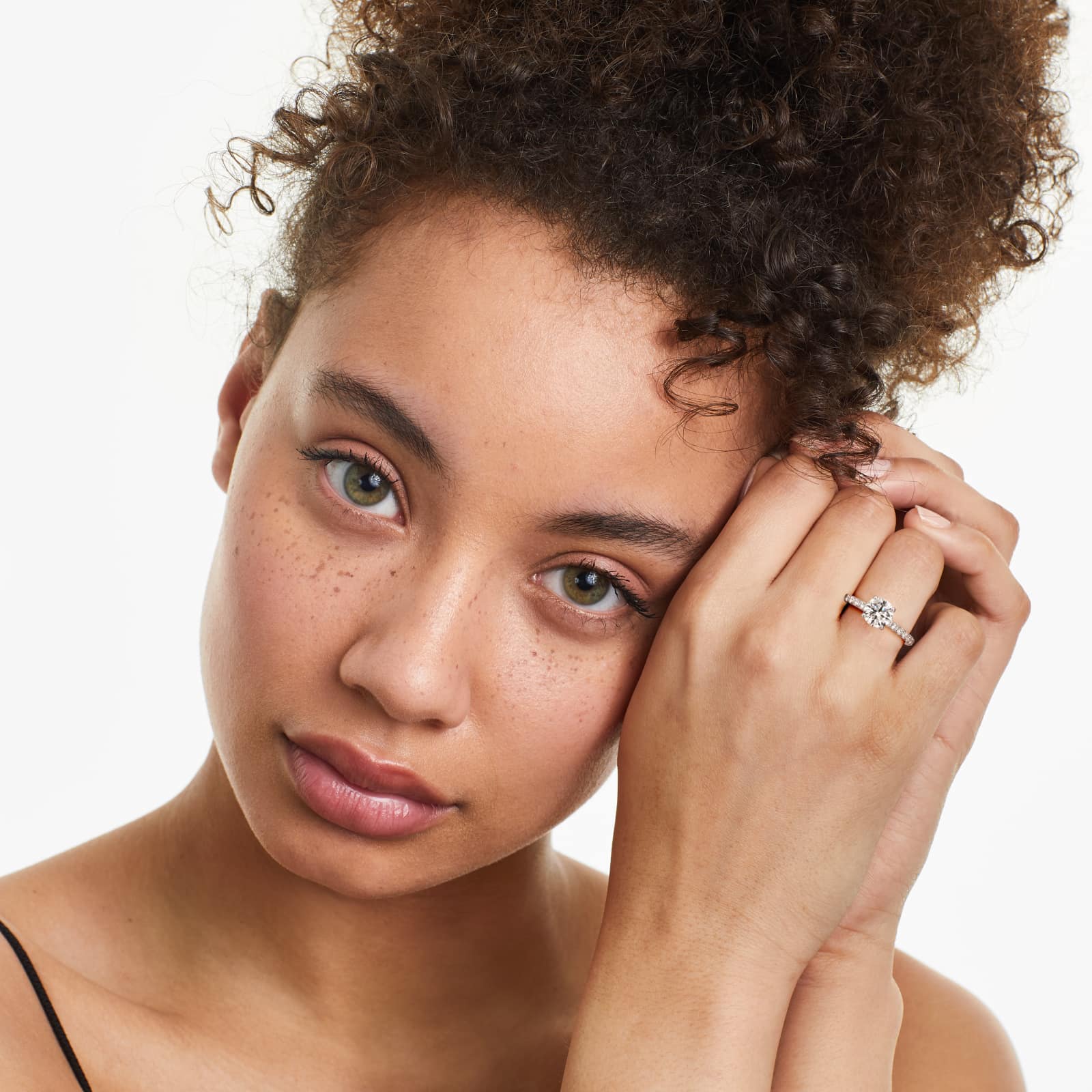 The Crown Pavé hidden halo engagement ring from James Allen in 14k white gold model view