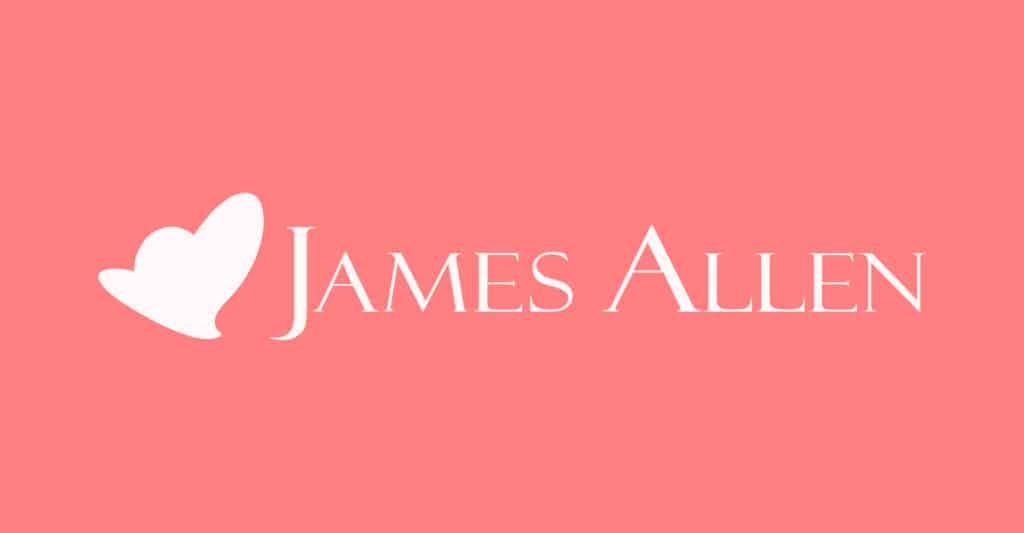 James allen logo in pink background with white icon and logo text