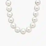 An exquisite 17-inch strand of exceptionally large and luminous South Sea cultured pearls, hand-knotted and secured with an 18k white gold safety clasp.
