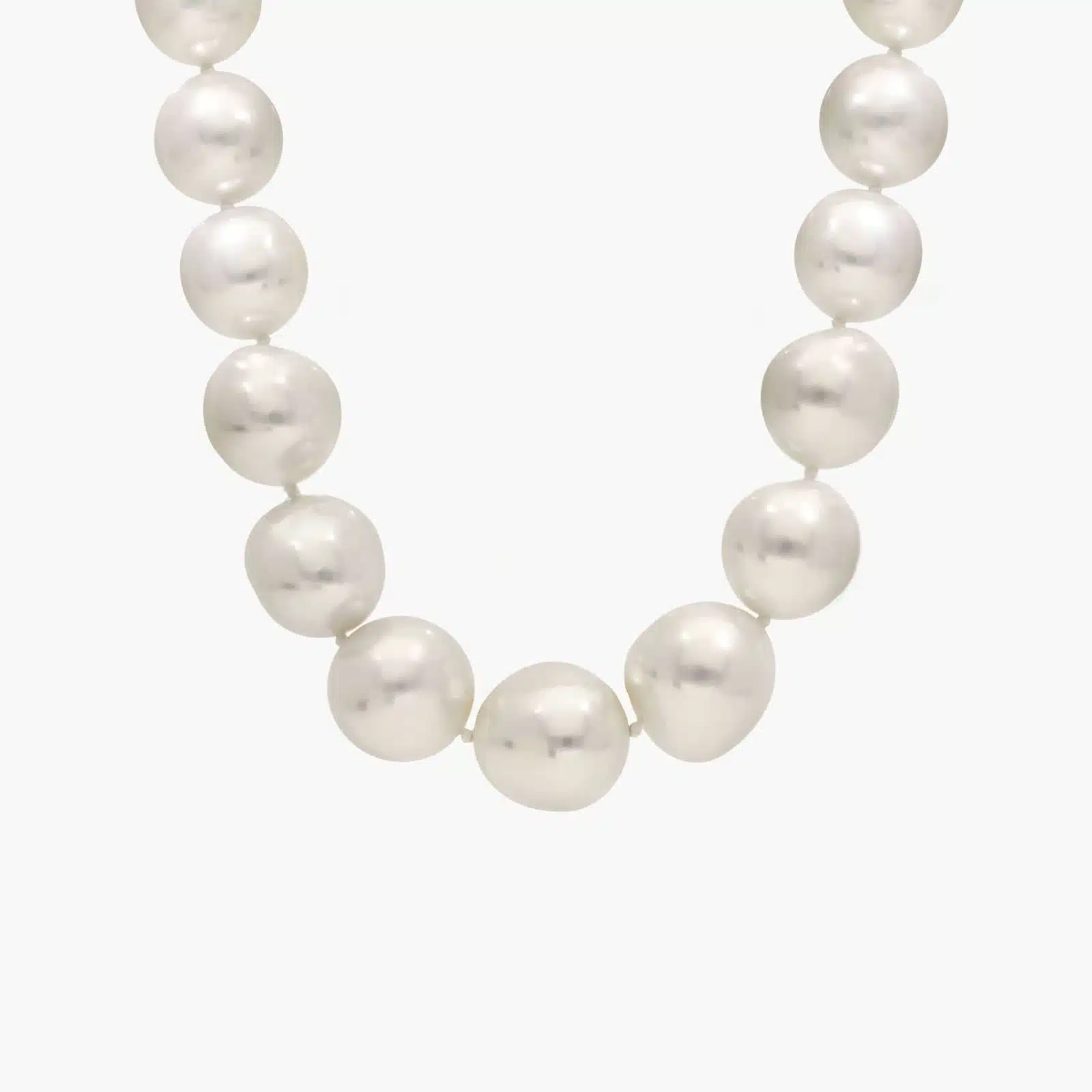 A magnificent 19-inch strand of exceptionally large (13-16.2mm), luminous white South Sea pearls, finished with a seamless 14k white gold hidden clasp.