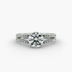 The Split Shank Ribbon Pavé hidden halo engagement ring in 14k white gold.