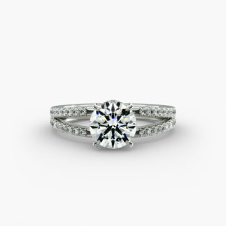 The Split Shank Ribbon Pavé hidden halo engagement ring in 14k white gold.
