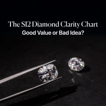 A cushion-cut SI2 diamond held in tweezers for inspection, illustrating the debate on the SI2 diamond clarity chart.