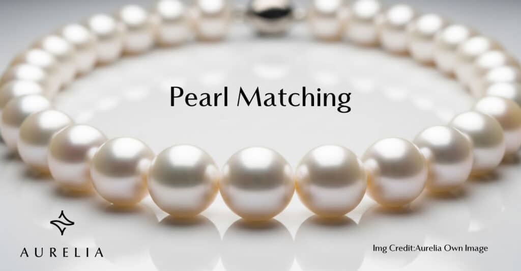A close-up of a perfectly matched strand of round white pearls, illustrating the GIA pearl value factor of Matching.
