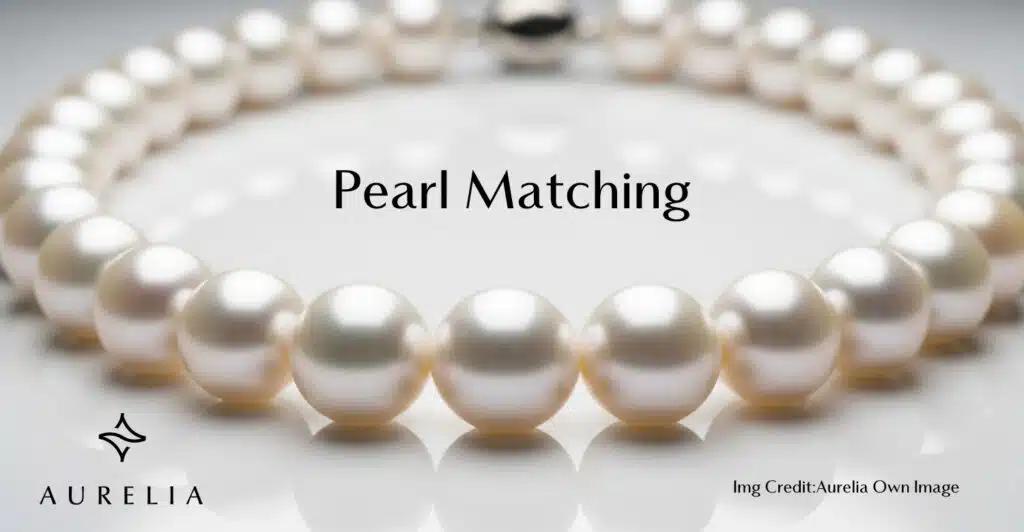 A close-up of a perfectly matched strand of round white pearls, illustrating the GIA pearl value factor of Matching.
