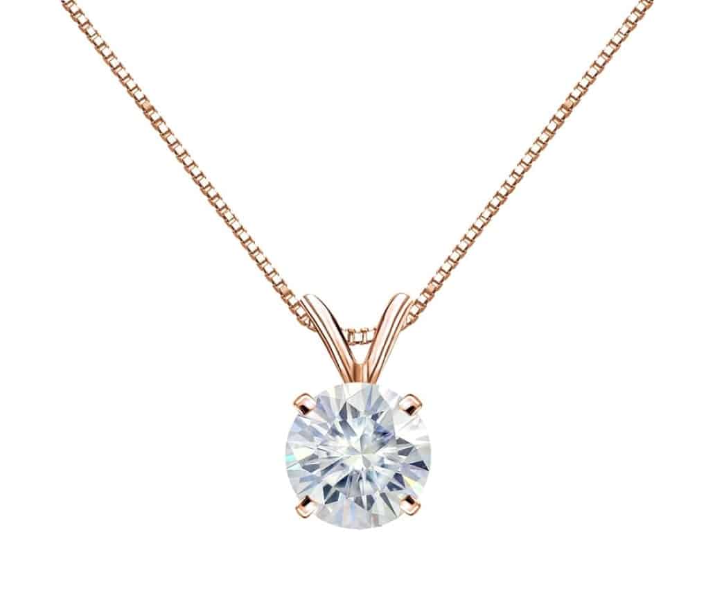 14K Gold Round 4-Prong Solitaire Moissanite Pendant Necklace