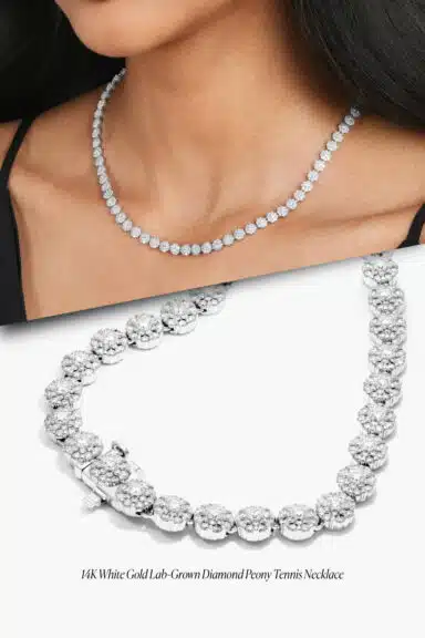 14k White Gold Lab-Grown Diamond Peony Tennis Necklace – Wedding Jewelry Ideas for Bride