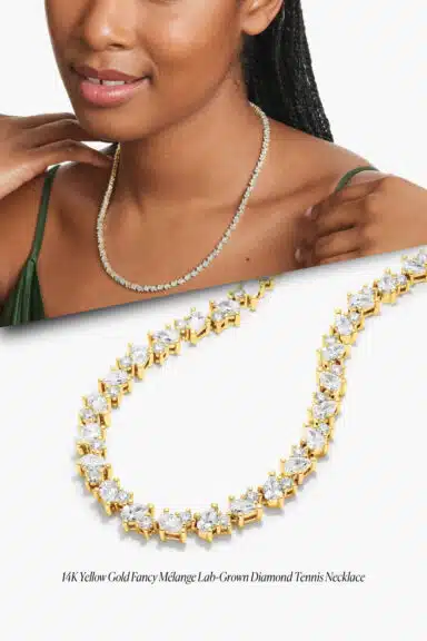 14k Yellow Gold Fancy Mélange Lab-Grown Diamond Tennis Necklace – Wedding Jewelry Ideas for Bride