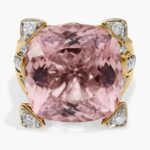 Cushion Cut Morganite and Diamond Ring in 18k Yellow Gold