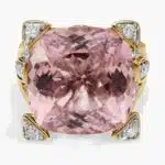 Cushion Cut Morganite and Diamond Ring in 18k Yellow Gold