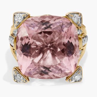 Cushion Cut Morganite and Diamond Ring in 18k Yellow Gold