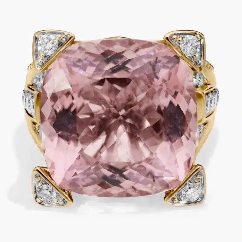Cushion Cut Morganite and Diamond Ring in 18k Yellow Gold