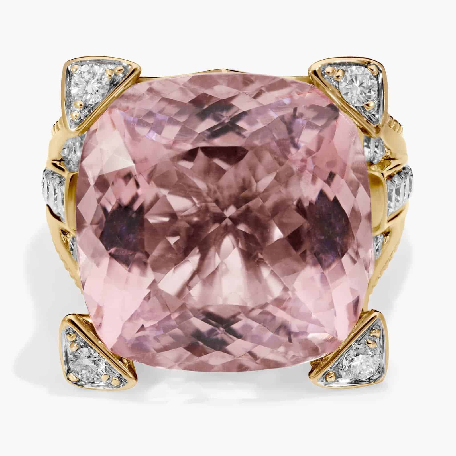 Cushion Cut Morganite and Diamond Ring in 18k Yellow Gold