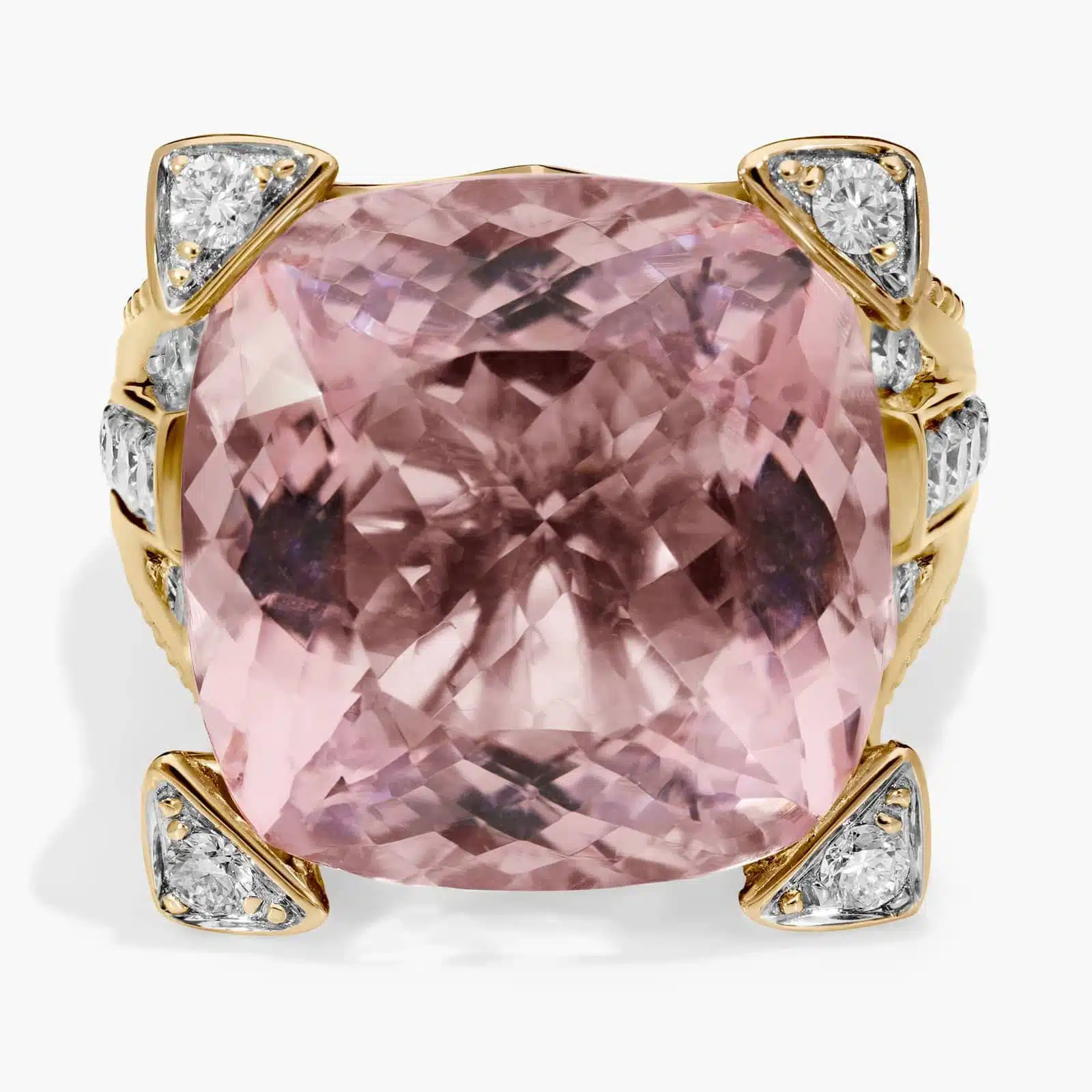 Cushion Cut Morganite and Diamond Ring in 18k Yellow Gold Cushion Cut Morganite and Diamond Ring in 18k Yellow Gold