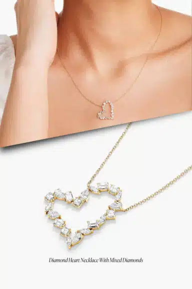 Diamond Heart Necklace with Mixed Diamonds in 14k Yellow Gold – Wedding Jewelry Ideas for Bride
