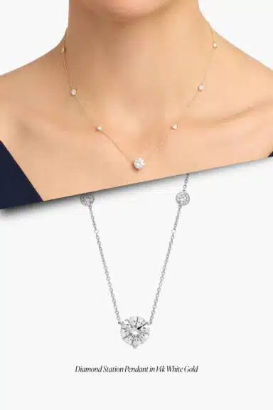 Diamond Station Pendant in 14k White Gold – Wedding Jewelry Ideas for Bride