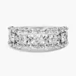 A 1-carat three-row diamond fashion ring in 14k white gold, featuring 33 brilliant round diamonds prong-set to create a wide, sparkling band, shown on a white background.