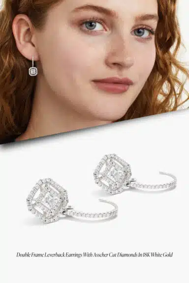 Double Frame Leverback Earrings with Asscher Cut Diamonds – Wedding Jewelry Ideas for Bride