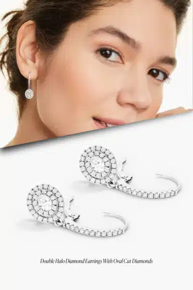 Double Halo Diamond Earrings with Oval Cut Diamonds – Wedding Jewelry Ideas for Bride