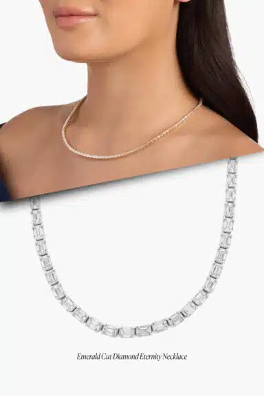 East-West Emerald Cut Diamond Eternity Necklace in 14k White Gold – Wedding Jewelry Ideas for Bride