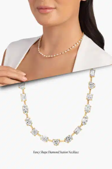 Fancy Shape Diamond Station Necklace in 14k Yellow Gold – Wedding Jewelry Ideas for Bride