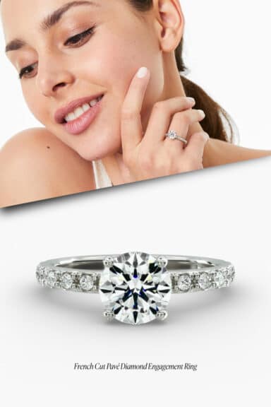 IGI 1.54 Carat E-VS1 Ideal Cut Round Lab-Grown Diamond French Cut Pavé Diamond Engagement Ring In White Gold