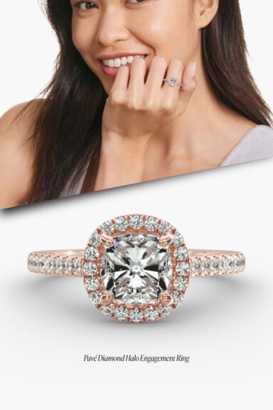 GIA 1.39 Carat E-VVS2 Very Good Cut Cushion Modified Lab-Grown Diamond Pavé Diamond Halo Engagement Ring In (Cushion, Emerald, Radiant)