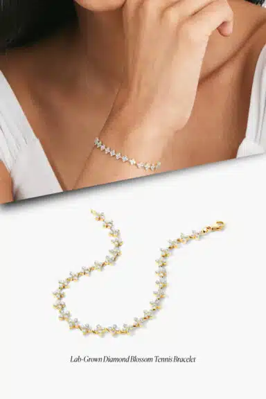 Lab-Grown Diamond Blossom Tennis Bracelet in 14k Yellow Gold – Wedding Jewelry Ideas for Bride