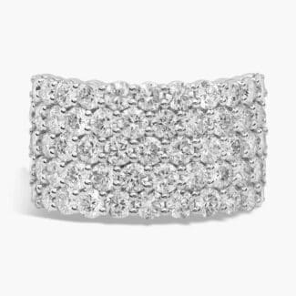 A wide, five-row pavé lab-grown diamond ring featuring 3.50 ctw of brilliant round diamonds set in 14k white gold, shown on a white background.