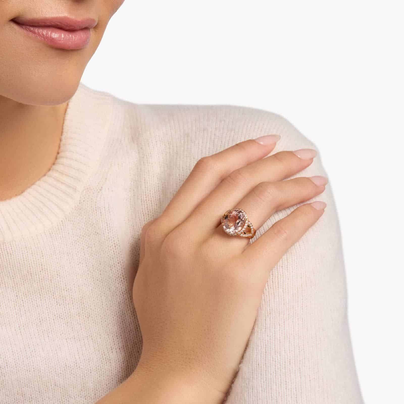 Morganite and Diamond Halo Ring in 18k Rose Gold (13x11mm)