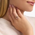 Morganite and Diamond Halo Ring in 18k Rose Gold