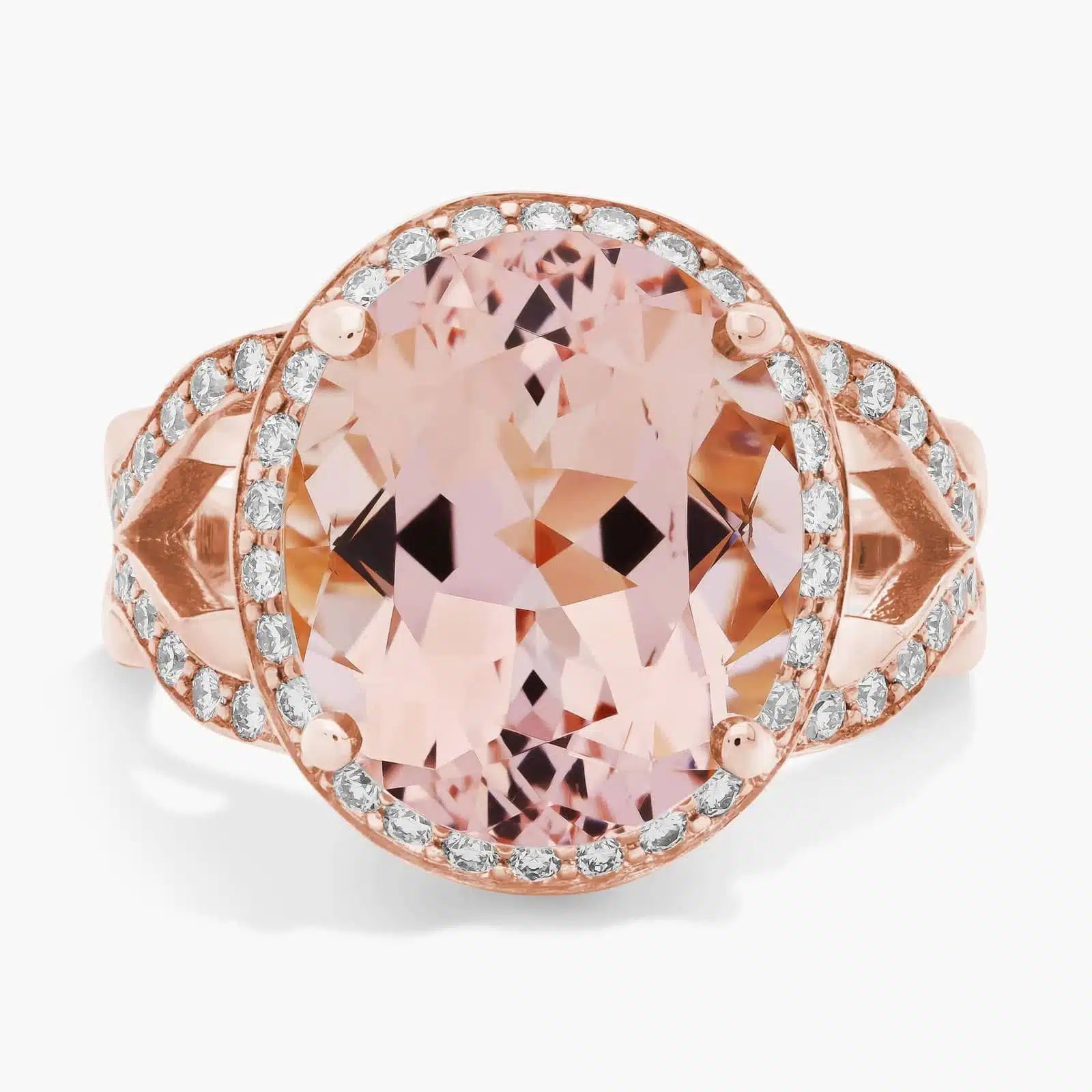 Morganite and Diamond Halo Ring in 18k Rose Gold (13x11mm)
