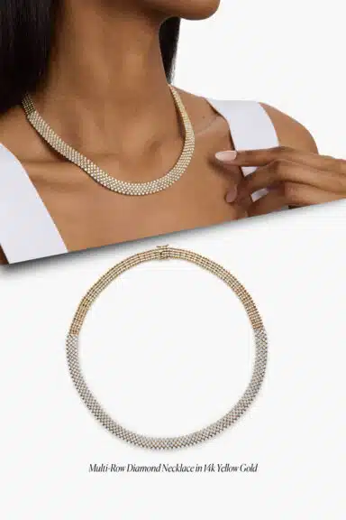 Multi-Row Diamond Necklace in 14k Yellow Gold – Wedding Jewelry Ideas for Bride
