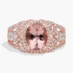 Oval Morganite Ring with Ornate Diamond Halo in 14k Rose Gold