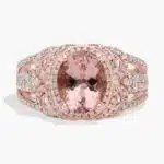 Oval Morganite Ring with Ornate Diamond Halo in 14k Rose Gold