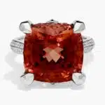 Square Fire Morganite and Diamond Ring in 18k White Gold (14x14mm)