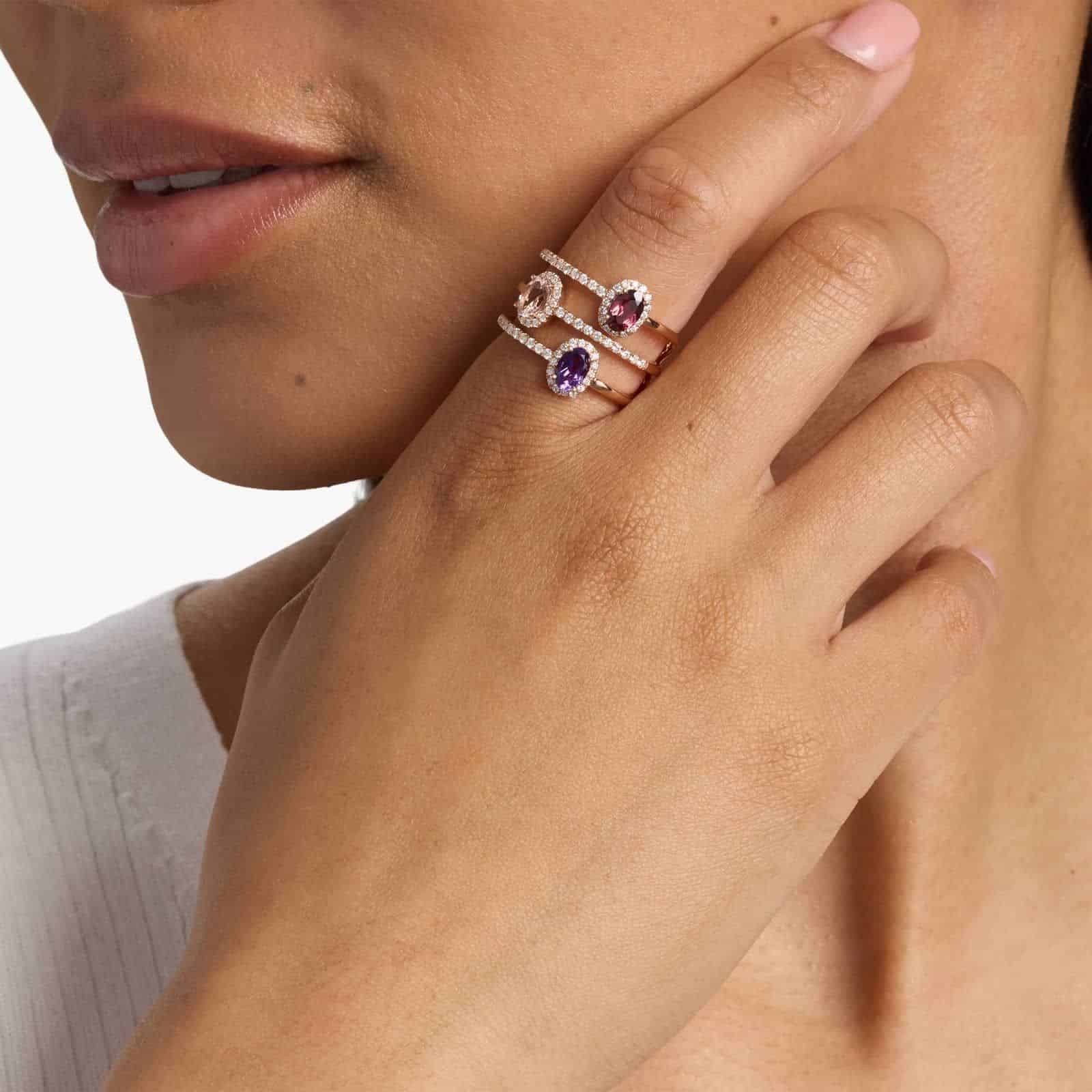 Three Stone Faux Stacking Ring in 14k Rose Gold