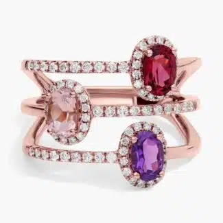 Three Stone Faux Stacking Ring in 14k Rose Gold