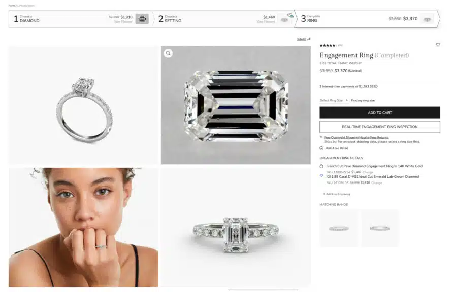 james allen lab grown diamond 1.99 carat emerald cut completed ring