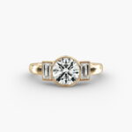 Bezel Three Stone Hearts and Arrows Diamond Engagement Ring in 18K Yellow Gold