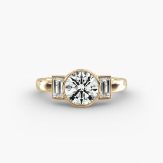 Bezel Three Stone Hearts and Arrows Diamond Engagement Ring in 18K Yellow Gold