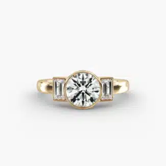 Bezel Three Stone Hearts and Arrows Diamond Engagement Ring in 18K Yellow Gold