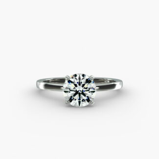 A close-up studio shot of a **Hearts and Arrows Diamond Engagement Ring**, highlighting the perfect proportions of the solitaire diamond and the classic design of the 14K white gold band.