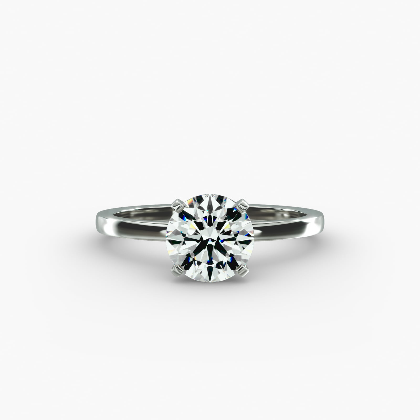 A close-up studio shot of a **Hearts and Arrows Diamond Engagement Ring**, highlighting the perfect proportions of the solitaire diamond and the classic design of the 14K white gold band.