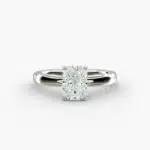 A close-up side view of a 5 ct radiant cut diamond ring, showcasing the durable 2.50mm Platinum Comfort Fit band.