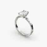 A close-up side view of a 5 ct radiant cut diamond ring, showcasing the durable 2.50mm Platinum Comfort Fit band.